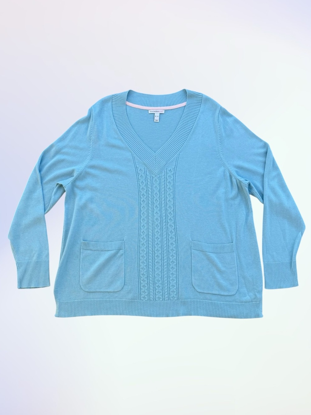 Isaac Mizrahi Live! Light Blue Cotton Viscose Blend Pullover V-Neck Sweater ~ XL